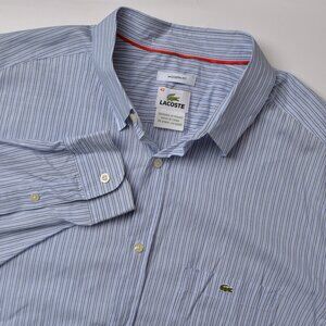 Lacoste Mens Size 42 Modern Fit Button Up Blue Striped Long Sleeve Shirt